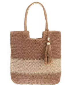 Boho Striped Straw Tote Bag for Women, Large Capacity Woven Beach Shoulder Bag with Tassel Decor, Summer Casual Handbag (zongse)