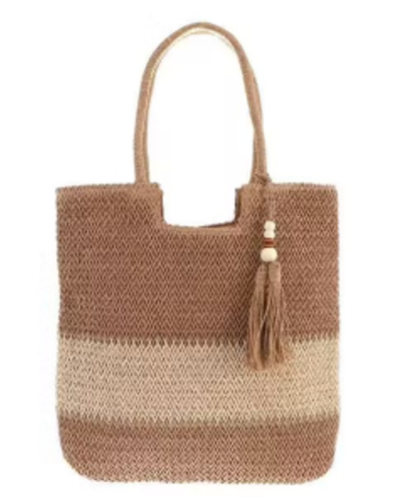Boho Striped Straw Tote Bag for Women, Large Capacity Woven Beach Shoulder Bag with Tassel Decor, Summer Casual Handbag (zongse)