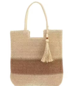 Boho Striped Straw Tote Bag for Women, Large Capacity Woven Beach Shoulder Bag with Tassel Decor, Summer Casual Handbag