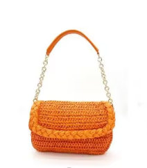 Boho Straw Woven Chain Shoulder Bag for Women, Flap Crossbody Summer Handbag, Multi‑Color