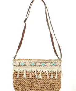 Straw Woven Flap Crossbody Bag for Women, Chain Shoulder Summer Handbag, 3 Colors (dark)