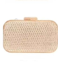 Boho Straw Woven Wooden Box Clutch Bag for Women, Hard Shell Evening Shoulder Crossbody Purse
