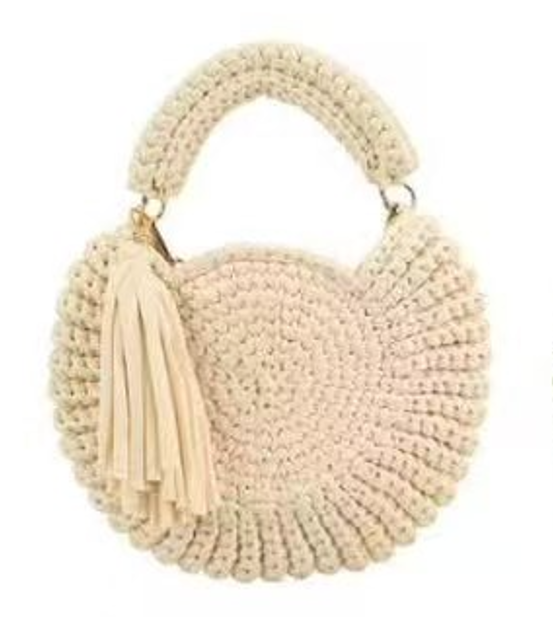 Round Woven Circle Bag for Women, Tassel Decor Crochet Top Handle Crossbody Summer Handbag