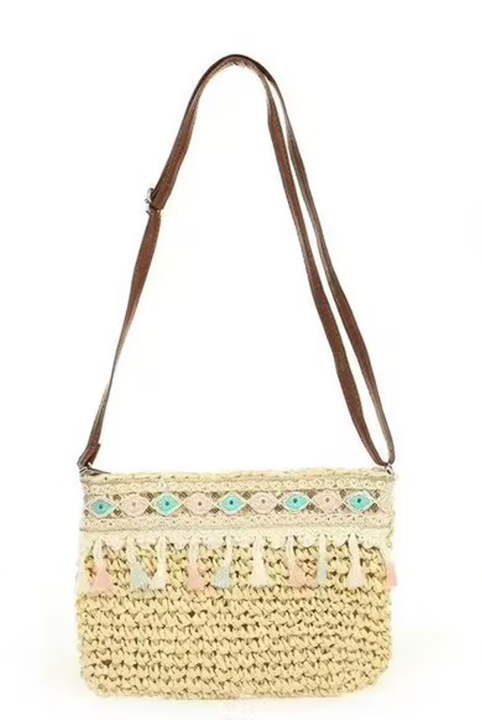 Straw Woven Flap Crossbody Bag for Women, Chain Shoulder Summer Handbag, 3 Colors (medium)