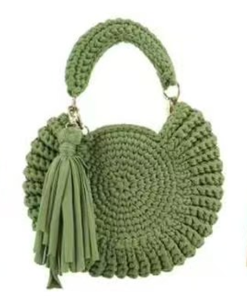 Round Woven Circle Bag for Women, Tassel Decor Crochet Top Handle Crossbody Summer Handbag (Green)