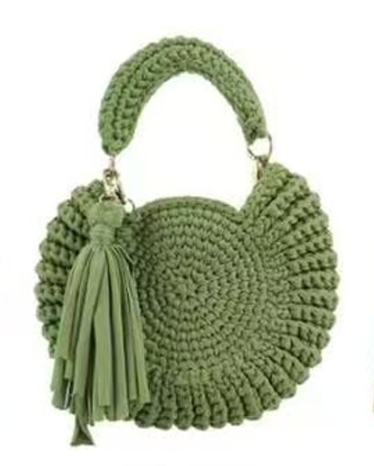Round Woven Circle Bag for Women, Tassel Decor Crochet Top Handle Crossbody Summer Handbag (Green)