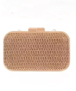 Boho Straw Woven Wooden Box Clutch Bag for Women, Hard Shell Evening Shoulder Crossbody Purse (Khaki)
