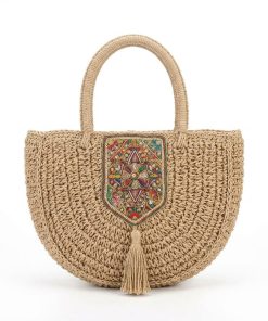 Ethnic Crochet Saddle Bag for Women, Embroidered Patch Tassel Crossbody Summer Handbag