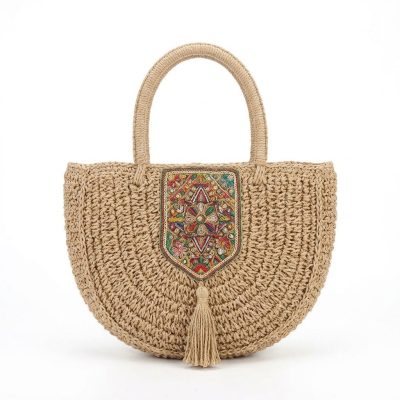Ethnic Crochet Saddle Bag for Women, Embroidered Patch Tassel Crossbody Summer Handbag