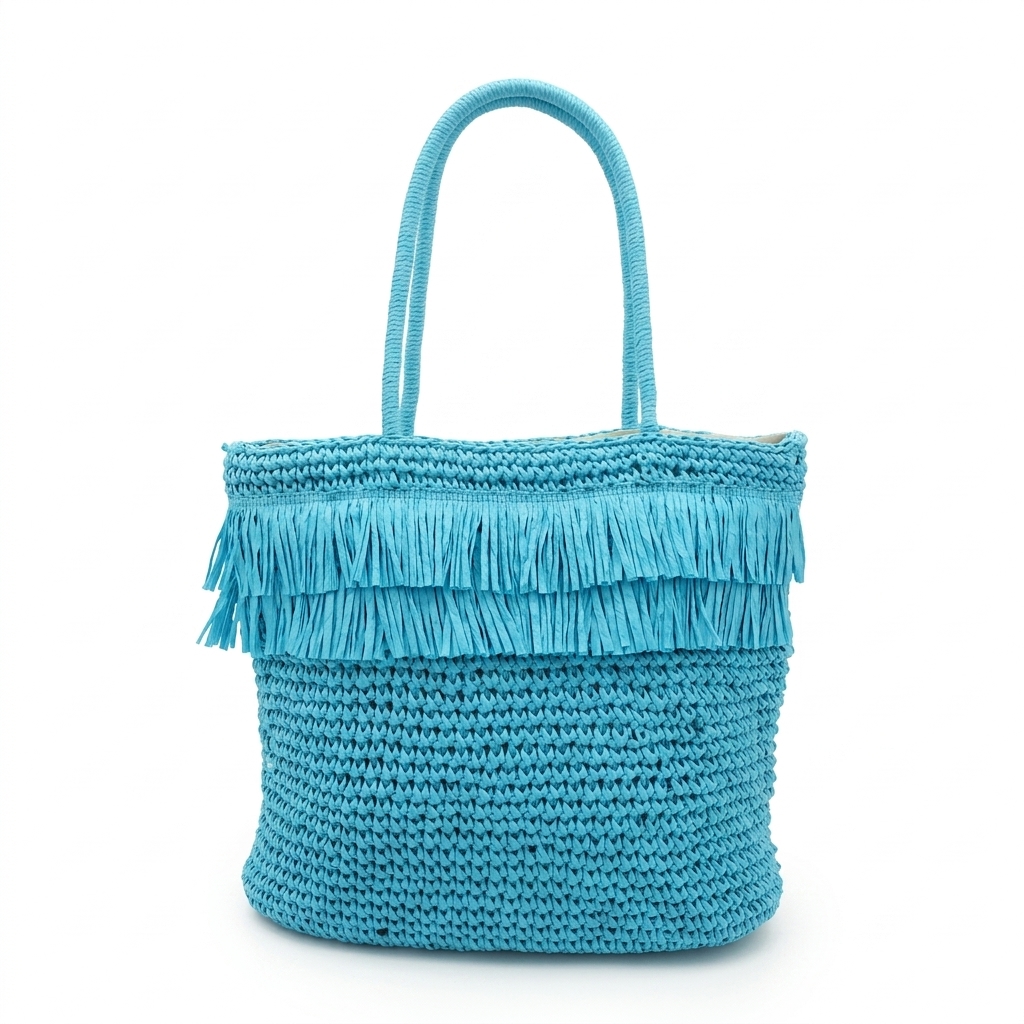 Straw Woven Chain Shoulder Bag for Women, Flap Crossbody Summer Handbag, Multi‑Color Brown (Blue)