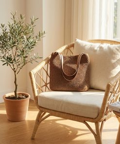 Alternative view of Boho Straw Woven Shoulder Tote Bag for Women, Large Capacity Summer Beach Handbag (Brown)