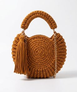 Alternative view of Round Woven Circle Bag for Women, Tassel Decor Crochet Top Handle Crossbody Summer Handbag