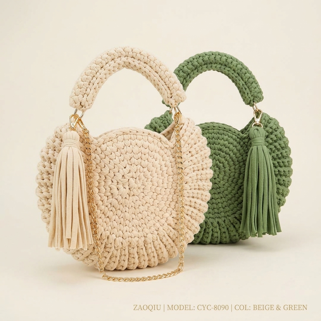 Round Woven Circle Bag for Women, Tassel Decor Crochet Top Handle Crossbody Summer Handbag (Caramel) - 图片 4