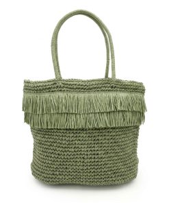 Straw Woven Chain Shoulder Bag for Women, Flap Crossbody Summer Handbag, Multi‑Color Brown (Green)