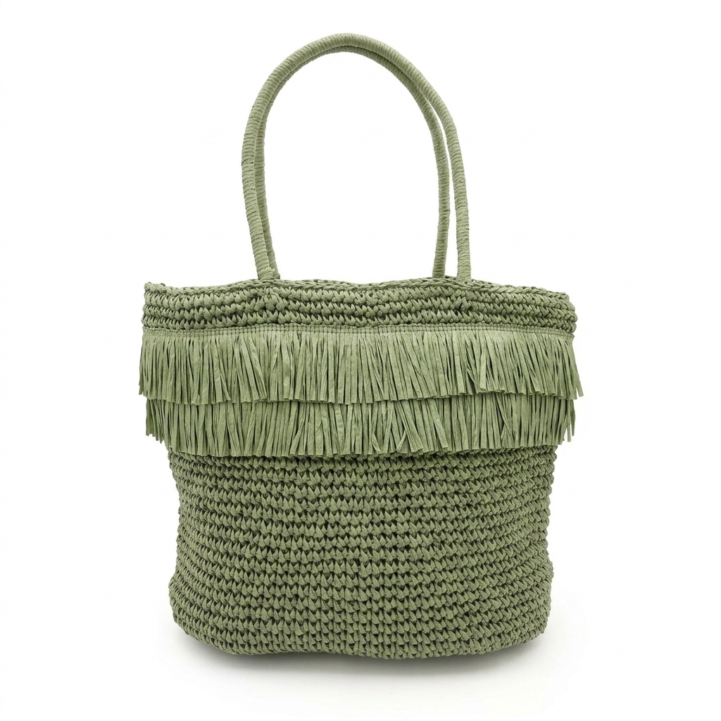 Straw Woven Chain Shoulder Bag for Women, Flap Crossbody Summer Handbag, Multi‑Color Brown (Green)