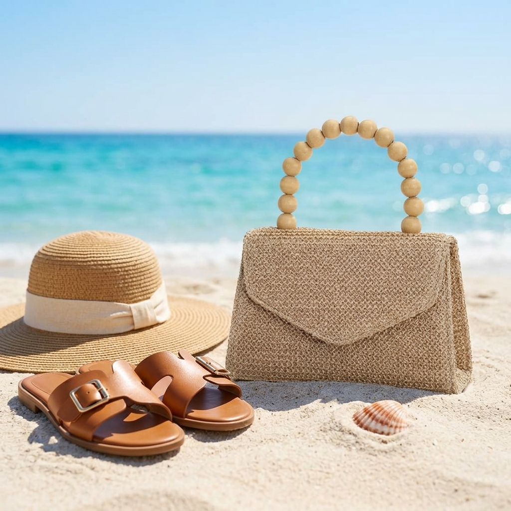Boho Straw Woven Handbag for Women, Round Wooden Handle Top Handle Bag, Summer Khaki Beige Crossbody Purse Beige - 图片 4