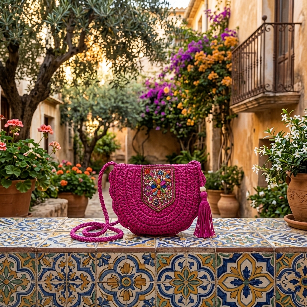 Ethnic Crochet Saddle Bag for Women, Embroidered Patch Tassel Crossbody Summer Handbag (Orange) - 图片 4