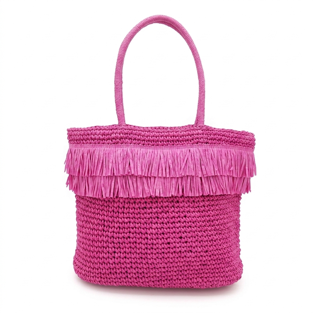 Straw Woven Chain Shoulder Bag for Women, Flap Crossbody Summer Handbag, Multi‑Color Brown (Rose Red)