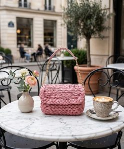 Alternative view of Boho Straw Woven Chain Shoulder Bag for Women, Flap Crossbody Summer Handbag, Multi‑Color (Blue)