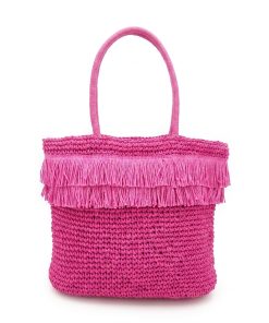 Straw Woven Chain Shoulder Bag for Women, Flap Crossbody Summer Handbag, Multi‑Color Brown (Pink)