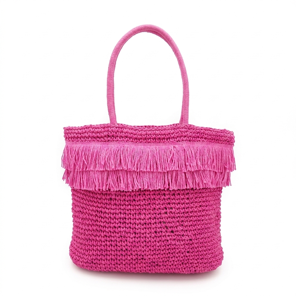 Straw Woven Chain Shoulder Bag for Women, Flap Crossbody Summer Handbag, Multi‑Color Brown (Pink)