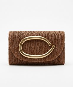 Straw Woven Clutch Bag for Women, Decorative Metal Buckle Evening Crossbody Handbag Multi‑Colors (Brown)