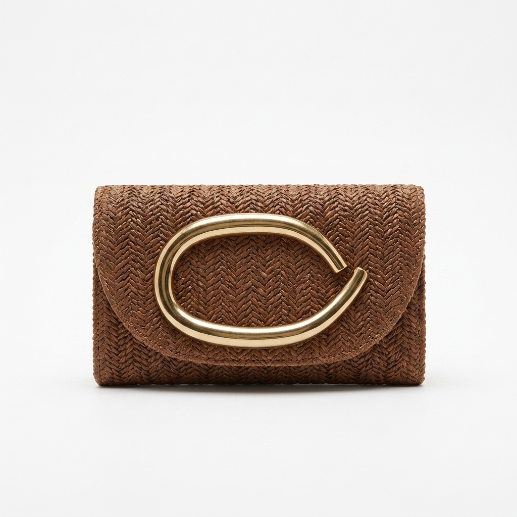 Straw Woven Clutch Bag for Women, Decorative Metal Buckle Evening Crossbody Handbag Multi‑Colors (Brown)
