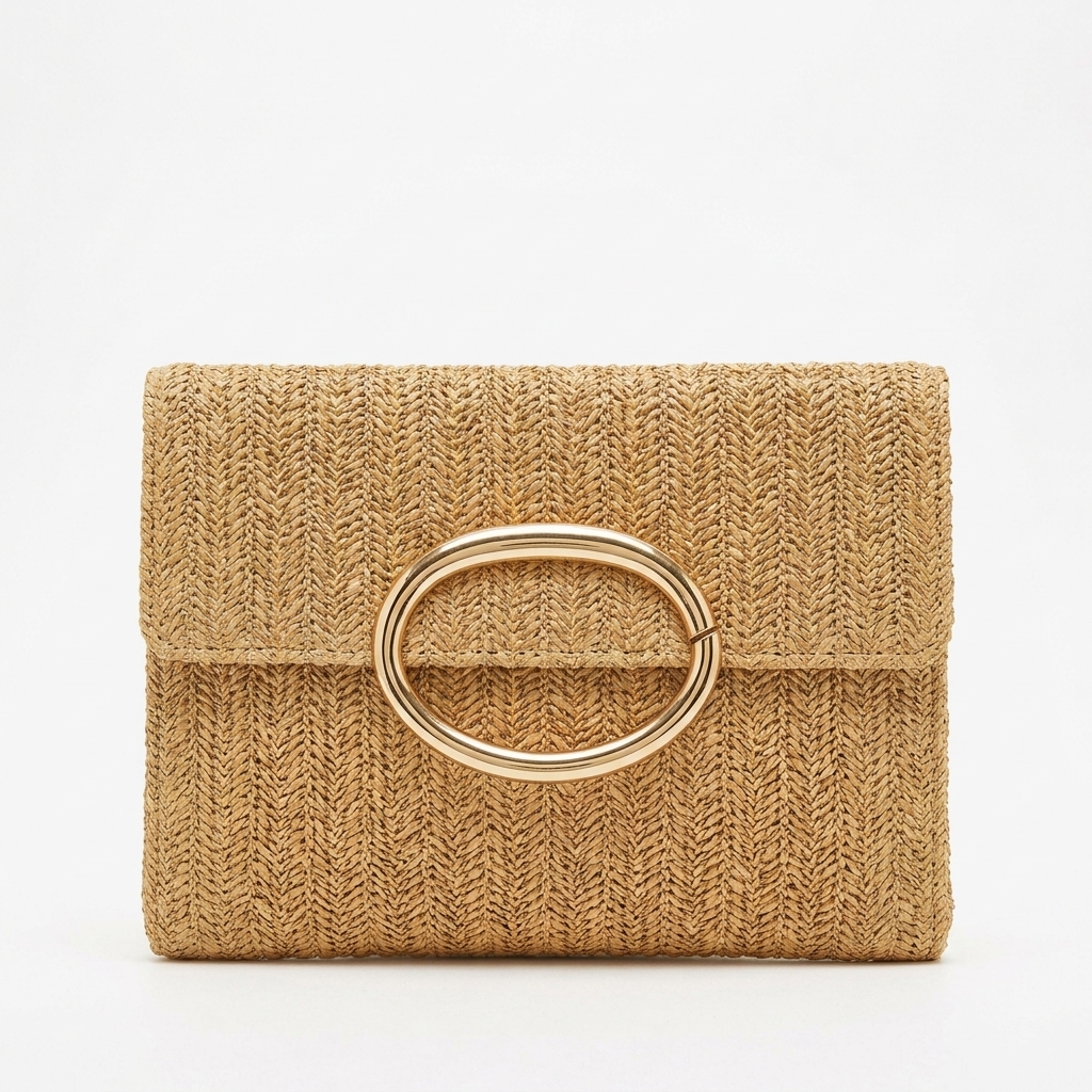 Straw Woven Clutch Bag for Women, Decorative Metal Buckle Evening Crossbody Handbag Multi‑Colors