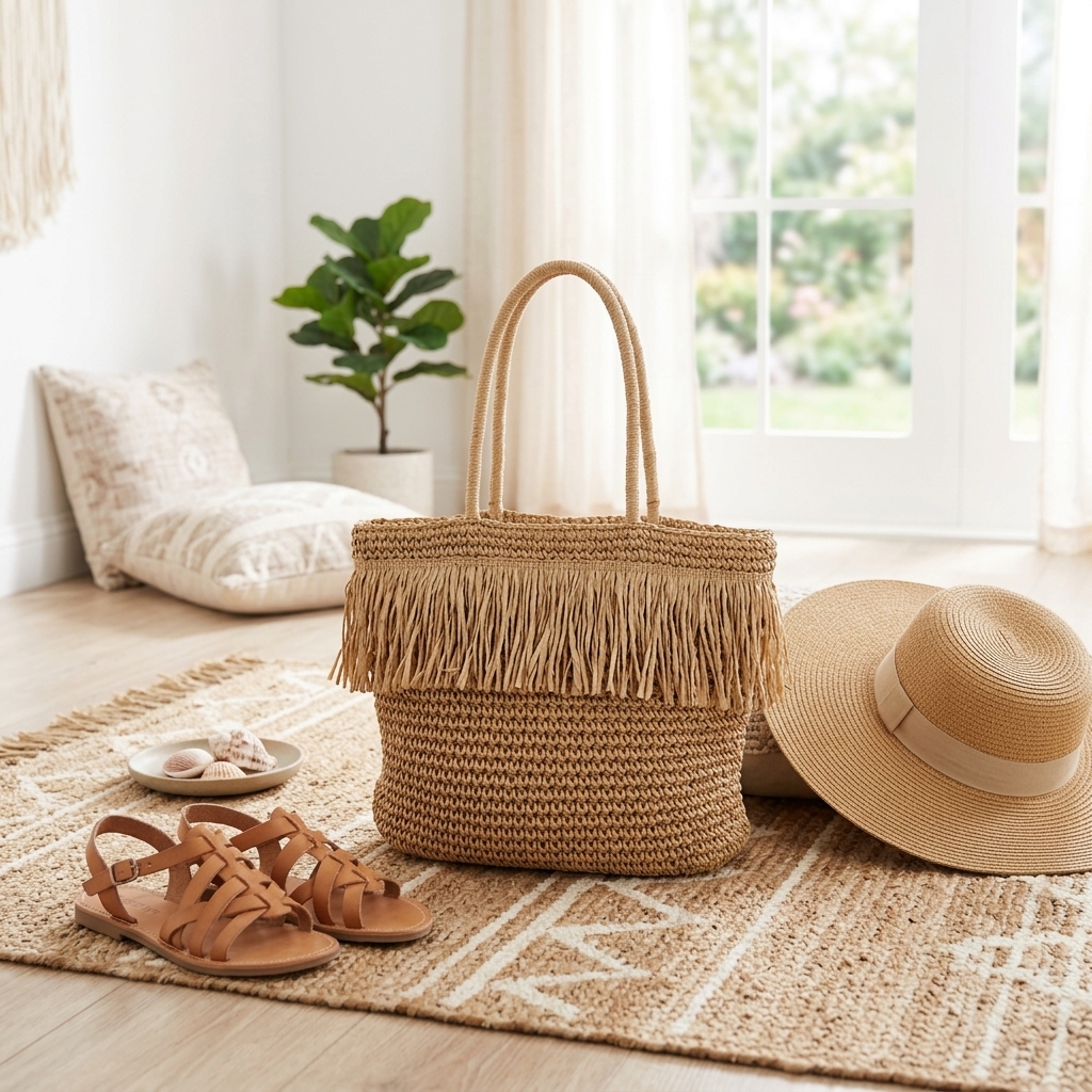 Straw Woven Chain Shoulder Bag for Women, Flap Crossbody Summer Handbag, Multi‑Color Brown - 图片 3